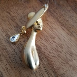 VINTAGE Fancy Lady Brooch Pin Jewelry Gold
